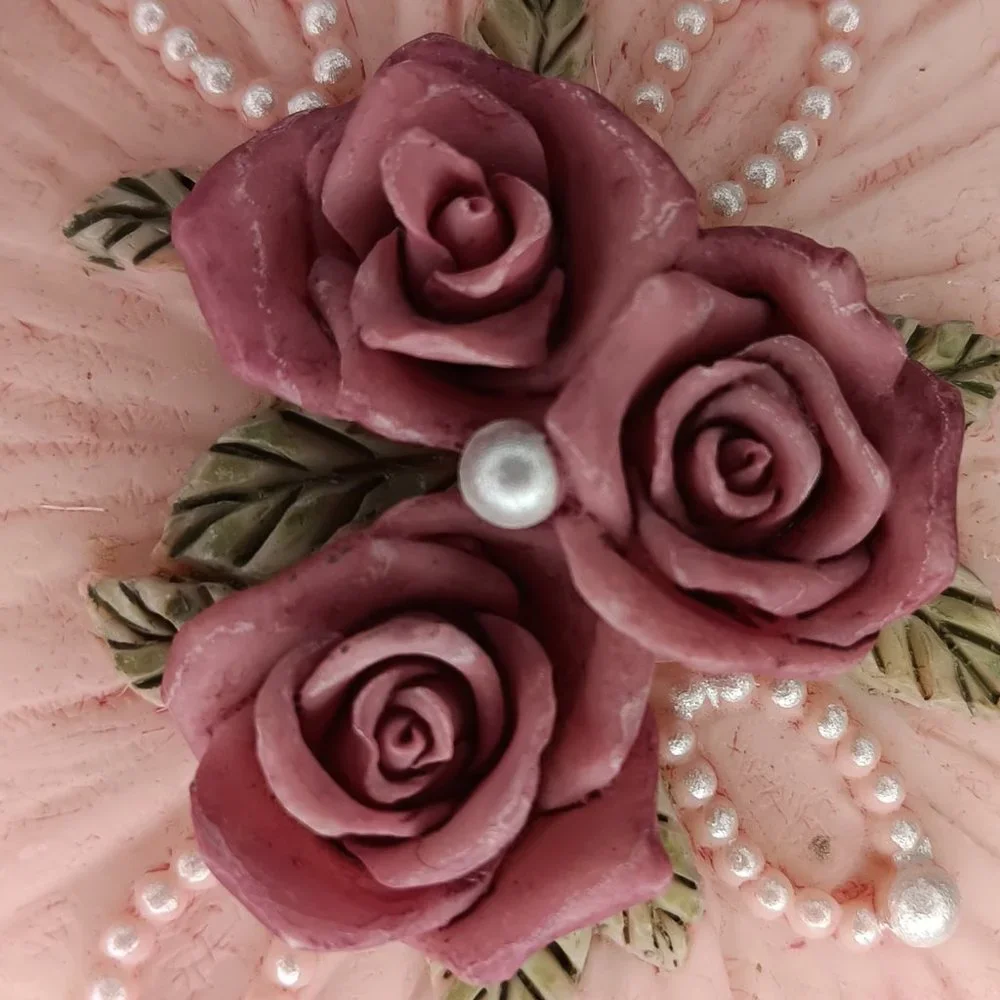 Dezine Pink Rose Pearl Ceramic Trinket Jewelry Box Vintage